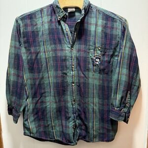 The‎ Disney Store Mickey Mouse Button Down Shirt Size XL Green Plaid Flannel